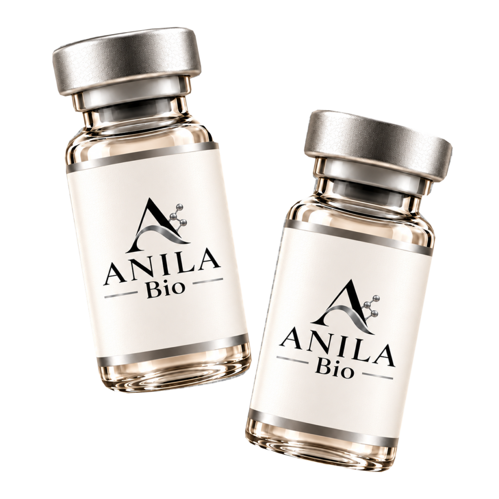 Two Anila Bio research vials with silver caps